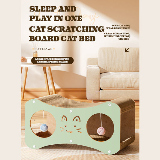 Multi-Featured Cat Cardboard House Scratching Pads, Bed Cat Scratchers Lounge for Indoor Cats with Cat Teaser,Corrugated Board Detachable Cat Scratcher Box for Cats