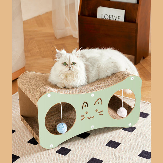 Multi-Featured Cat Cardboard House Scratching Pads, Bed Cat Scratchers Lounge for Indoor Cats with Cat Teaser,Corrugated Board Detachable Cat Scratcher Box for Cats